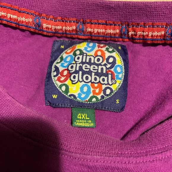 Vintage Rare Gino Green Global 9 Logo T Shirt Purple 4XL - Picture 7 of 7